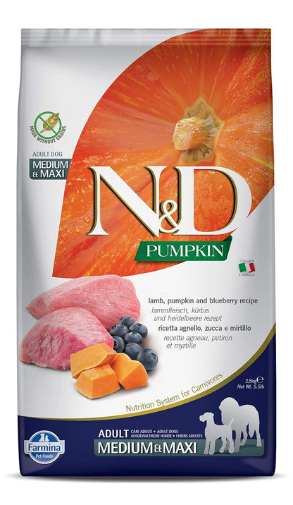 Farmina N&D Pumpkin Lamb & Blueberry Adult Medium Maxi Dog Food – Grain Free