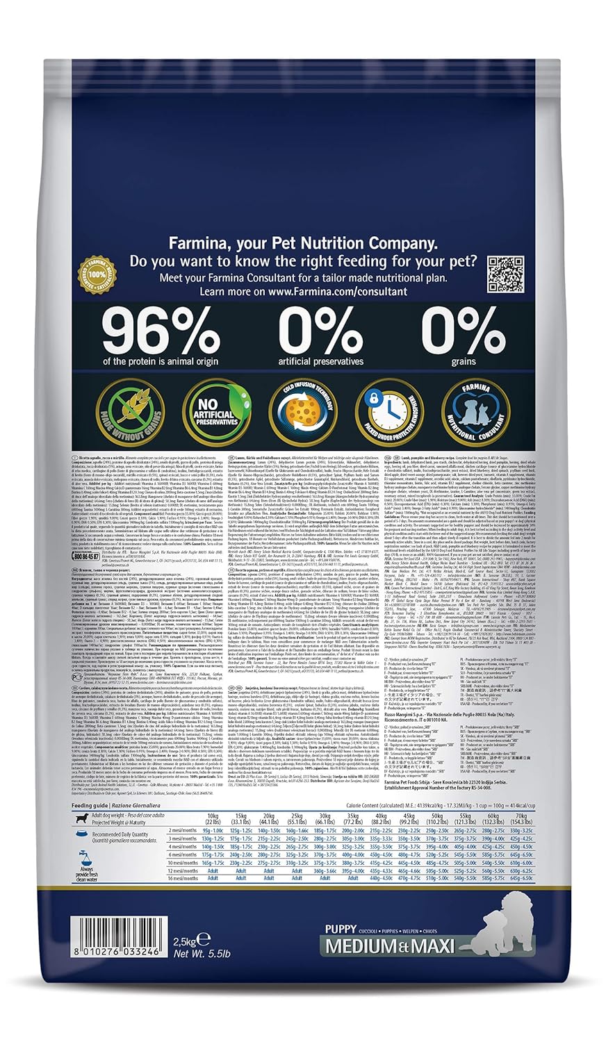 Farmina N&D Pumpkin Lamb & Blueberry Grain Free Puppy Medium & Maxi Breed