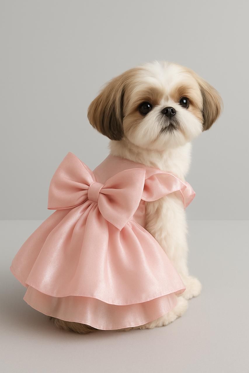 Pink Satin Dog Dress with Bow – Party & Special Occasion Outfit